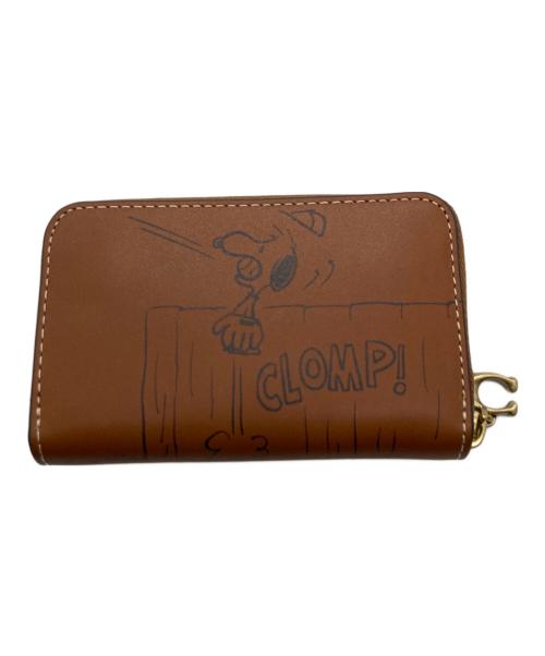 COACH（コーチ）COACH (コーチ) スモール ジップ アラウンド カード ケース・ニュースペーパー プリント ブラウン サイズ:実寸サイズをご参照くださいの古着・服飾アイテム