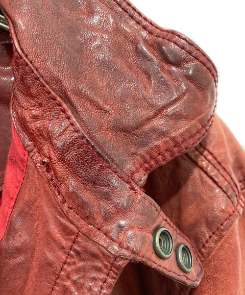 DIESEL（ディーゼル）DIESEL (ディーゼル) シワ加工ラムレザージャケット レッド サイズ:Sの古着・服飾アイテム
