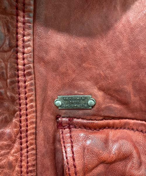 DIESEL（ディーゼル）DIESEL (ディーゼル) シワ加工ラムレザージャケット レッド サイズ:Sの古着・服飾アイテム