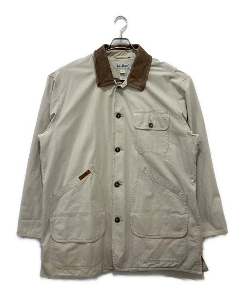 L.L.Bean（エルエルビーン）L.L.Bean (エルエルビーン) レザー切替カバーオール ホワイト×ブラウン サイズ:XLの古着・服飾アイテム