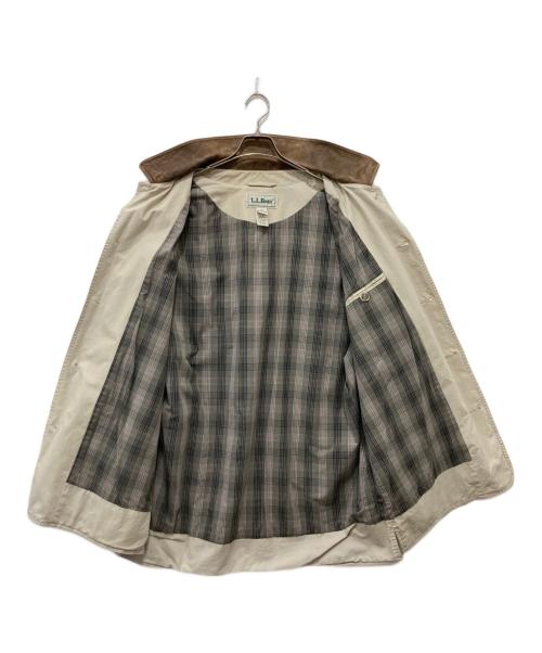 L.L.Bean（エルエルビーン）L.L.Bean (エルエルビーン) レザー切替カバーオール ホワイト×ブラウン サイズ:XLの古着・服飾アイテム