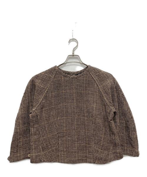 45R（フォーティファイブ・アール）45R (フォーティファイブ・アール) 綿麻ツイードのまるパフブラウス ブラウン サイズ:2の古着・服飾アイテム