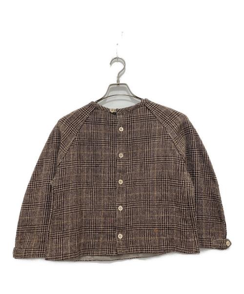 45R（フォーティファイブ・アール）45R (フォーティファイブ・アール) 綿麻ツイードのまるパフブラウス ブラウン サイズ:2の古着・服飾アイテム