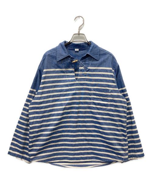 45R（フォーティファイブ・アール）45R (フォーティファイブ・アール) スーピマオックスの908バスクダッファーシャツ インディゴ×ホワイト サイズ:2の古着・服飾アイテム