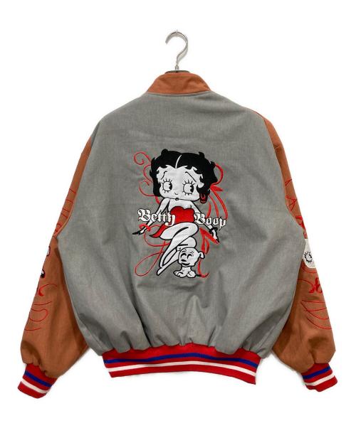 JH Design（ジェイエイチデザイン）JH Design (ジェイエイチデザイン) Bettyデザインレーシングジャケット グレー×ブラウン サイズ:Lの古着・服飾アイテム