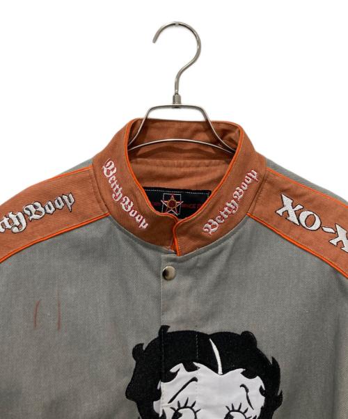 JH Design（ジェイエイチデザイン）JH Design (ジェイエイチデザイン) Bettyデザインレーシングジャケット グレー×ブラウン サイズ:Lの古着・服飾アイテム