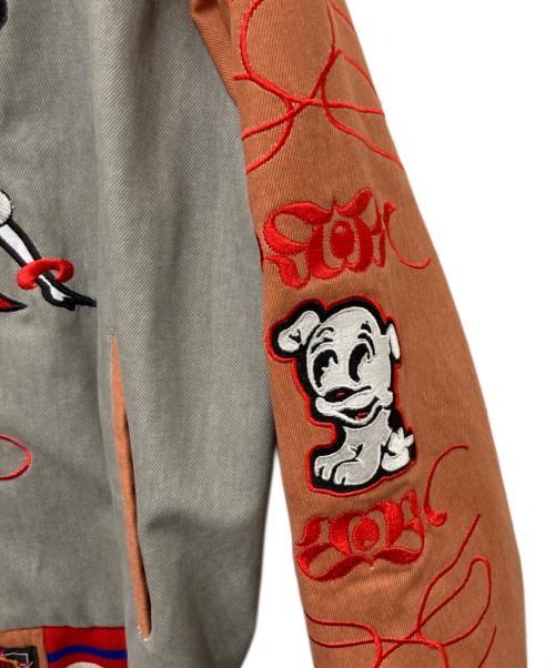 JH Design（ジェイエイチデザイン）JH Design (ジェイエイチデザイン) Bettyデザインレーシングジャケット グレー×ブラウン サイズ:Lの古着・服飾アイテム