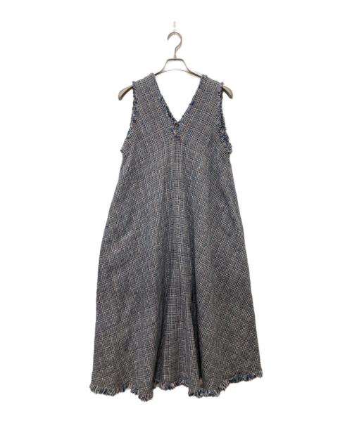 45R（フォーティファイブ・アール）45R (フォーティファイブ・アール) 綿麻ツイードのフリンジドレス ネイビー×ベージュ サイズ:2の古着・服飾アイテム