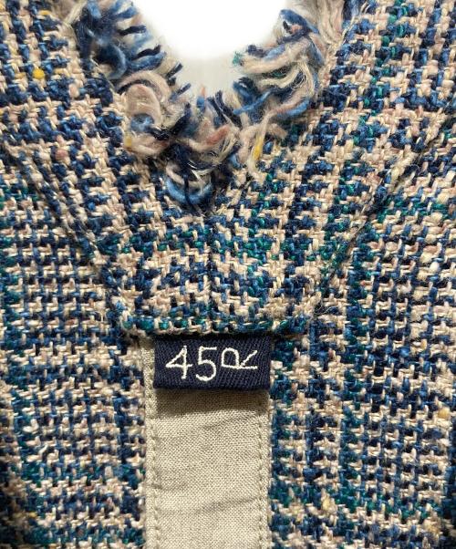 45R（フォーティファイブ・アール）45R (フォーティファイブ・アール) 綿麻ツイードのフリンジドレス ネイビー×ベージュ サイズ:2の古着・服飾アイテム