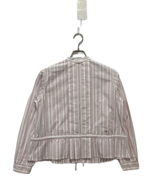 45R（フォーティファイブ・アール）45R (フォーティファイブ・アール) 180番三子のタックブラウス / ストライプブラウス ホワイト×レッド サイズ:FREEの古着・服飾アイテム