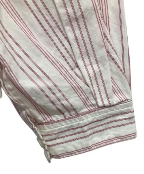 45R（フォーティファイブ・アール）45R (フォーティファイブ・アール) 180番三子のタックブラウス / ストライプブラウス ホワイト×レッド サイズ:FREEの古着・服飾アイテム