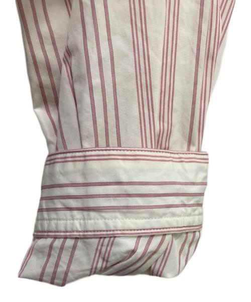 45R（フォーティファイブ・アール）45R (フォーティファイブ・アール) 180番三子のタックブラウス / ストライプブラウス ホワイト×レッド サイズ:FREEの古着・服飾アイテム