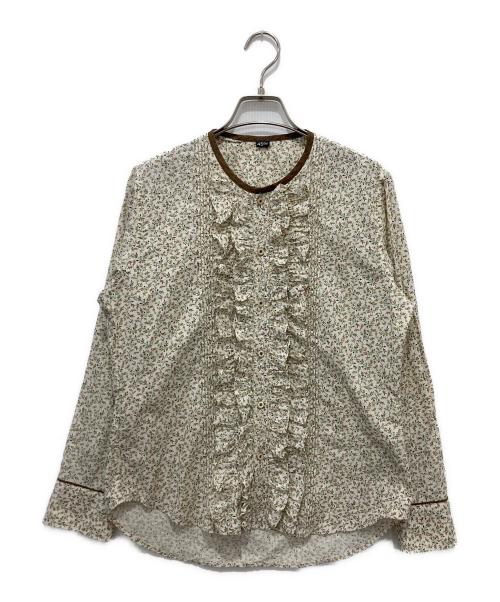 45R（フォーティファイブ・アール）45R (フォーティファイブ・アール) ツタフラワープリントのフリルブラウス ベージュ×ブラウン サイズ:2の古着・服飾アイテム