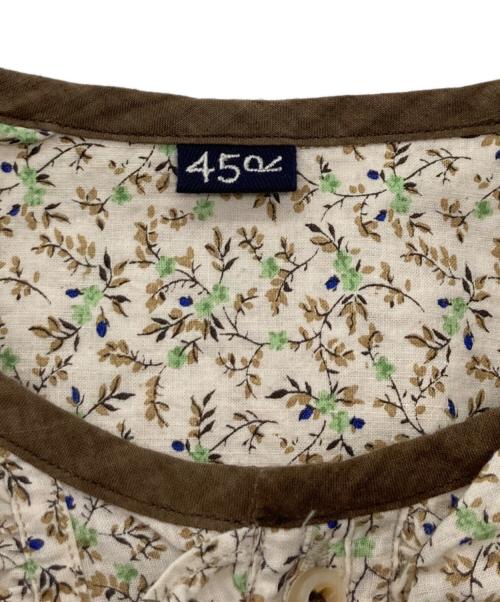 45R（フォーティファイブ・アール）45R (フォーティファイブ・アール) ツタフラワープリントのフリルブラウス ベージュ×ブラウン サイズ:2の古着・服飾アイテム