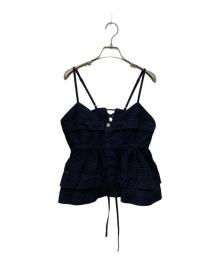 45R（フォーティファイブ・アール）の古着「薄バックサテンのティアードフリルキャミ」｜ネイビー