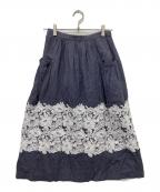 mina perhonenミナ ペルホネン）の古着「smile flower リネンチェック 刺繍 ロングスカート」｜グレー