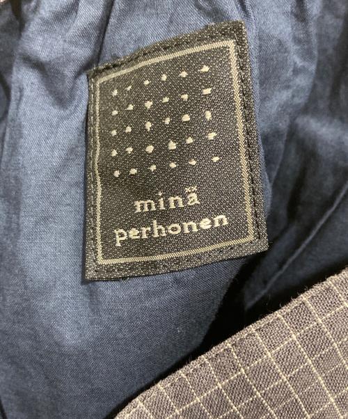 mina perhonen（ミナ ペルホネン）mina perhonen (ミナ ペルホネン) smile flower リネンチェック 刺繍 ロングスカート グレー サイズ:Sの古着・服飾アイテム