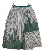 mina perhonenミナ ペルホネン）の古着「swing シルクコットンスカート」｜グリーン×ホワイト