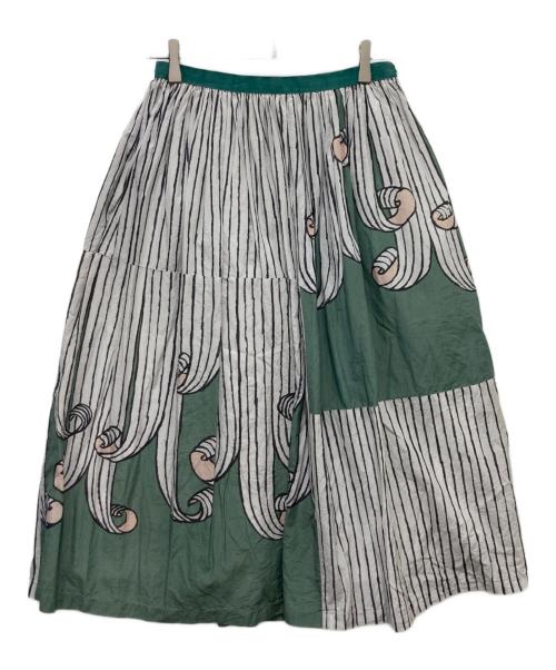 mina perhonen（ミナ ペルホネン）mina perhonen (ミナ ペルホネン) swing シルクコットンスカート グリーン×ホワイト サイズ:Mの古着・服飾アイテム