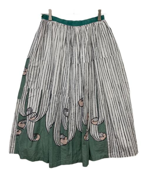 mina perhonen（ミナ ペルホネン）mina perhonen (ミナ ペルホネン) swing シルクコットンスカート グリーン×ホワイト サイズ:Mの古着・服飾アイテム