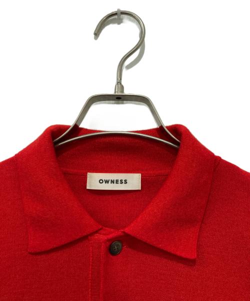 owness（オゥネス）owness (オゥネス) SNOW WASH スムース ニット ポロシャツ レッド サイズ:Mの古着・服飾アイテム