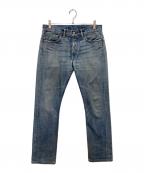 RRLダブルアールエル）の古着「デニムパンツ / SLIM FIT ダメージ デニムパンツ」｜インディゴ