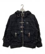 REFLEMレフレム）の古着「ツギハギベルト付きハイネックジップパーカー」｜ブラック