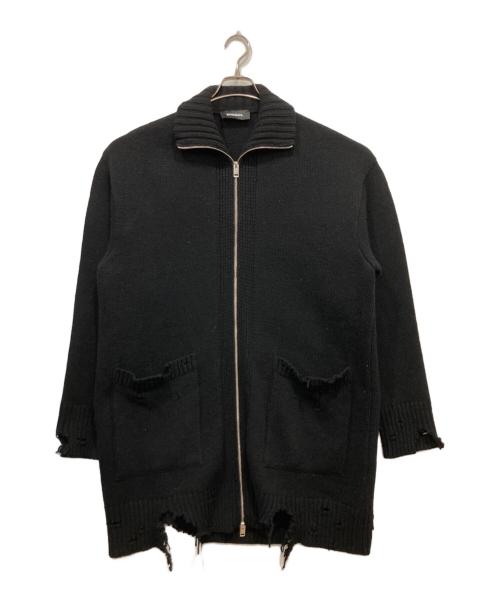 DIESEL（ディーゼル）DIESEL (ディーゼル) デストロイ加工ジップアップロングニットジャケット ブラック サイズ:Sの古着・服飾アイテム