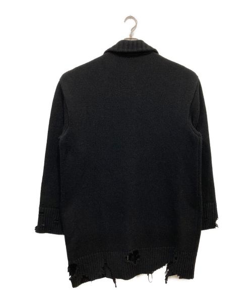 DIESEL（ディーゼル）DIESEL (ディーゼル) デストロイ加工ジップアップロングニットジャケット ブラック サイズ:Sの古着・服飾アイテム