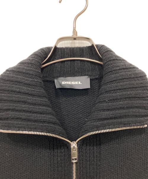 DIESEL（ディーゼル）DIESEL (ディーゼル) デストロイ加工ジップアップロングニットジャケット ブラック サイズ:Sの古着・服飾アイテム