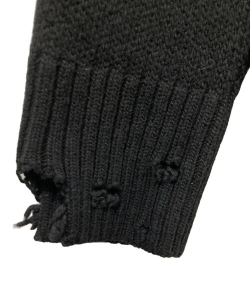 DIESEL（ディーゼル）DIESEL (ディーゼル) デストロイ加工ジップアップロングニットジャケット ブラック サイズ:Sの古着・服飾アイテム