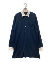 Y's for men（ワイズフォーメン）の古着「ストライプニットロングシャツ」｜ネイビー