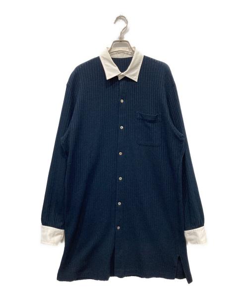 Y's for men（ワイズフォーメン）Y's for men (ワイズフォーメン) ストライプニットロングシャツ ネイビー サイズ:不明の古着・服飾アイテム