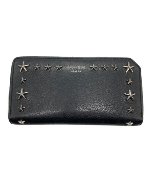 JIMMY CHOO（ジミーチュウ）JIMMY CHOO (ジミーチュウ) スタースタッズラウンドファスナー長財布 ブラックの古着・服飾アイテム
