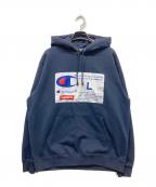 Champion×SUPREMEチャンピオン×シュプリーム）の古着「Label Hooded Sweatshirt」｜ネイビー