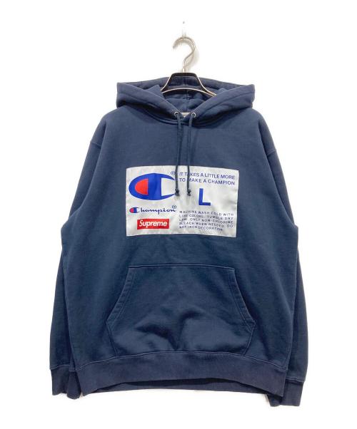 Champion（チャンピオン）Champion (チャンピオン) SUPREME (シュプリーム) Label Hooded Sweatshirt ネイビー サイズ:Lの古着・服飾アイテム