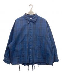 rin（リン）の古着「ダメージ加工チェックシャツ」｜ブルー