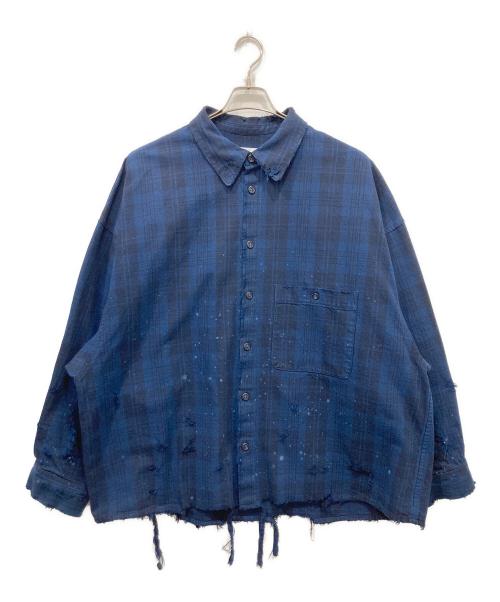 rin（リン）rin (リン) ダメージ加工チェックシャツ ブルー サイズ:Lの古着・服飾アイテム