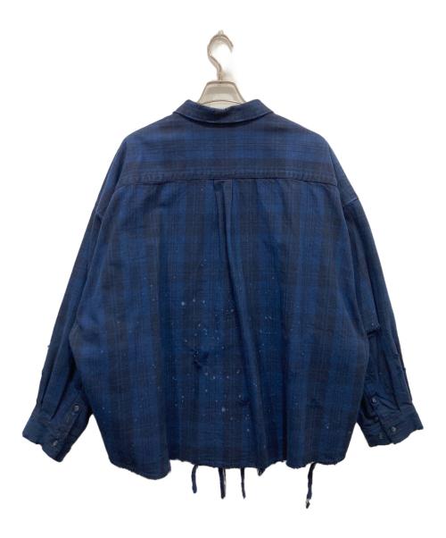 rin（リン）rin (リン) ダメージ加工チェックシャツ ブルー サイズ:Lの古着・服飾アイテム