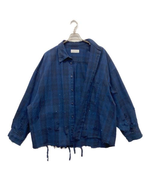 rin（リン）rin (リン) ダメージ加工チェックシャツ ブルー サイズ:Lの古着・服飾アイテム