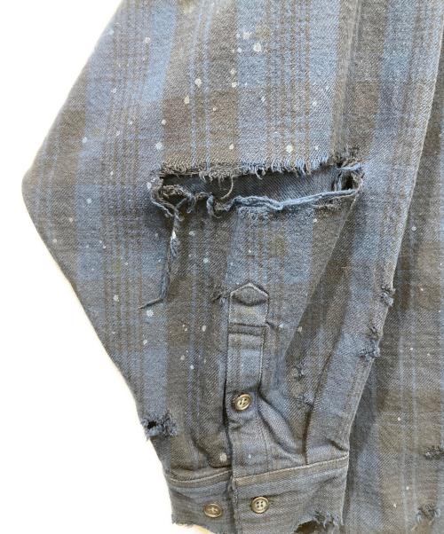 rin（リン）rin (リン) ダメージ加工チェックシャツ ブルー サイズ:Lの古着・服飾アイテム