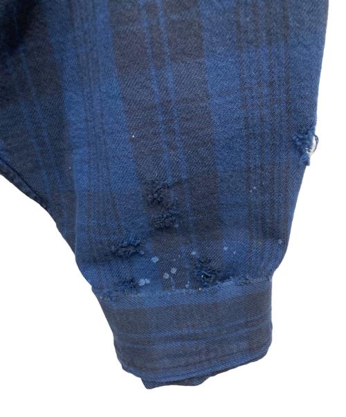 rin（リン）rin (リン) ダメージ加工チェックシャツ ブルー サイズ:Lの古着・服飾アイテム