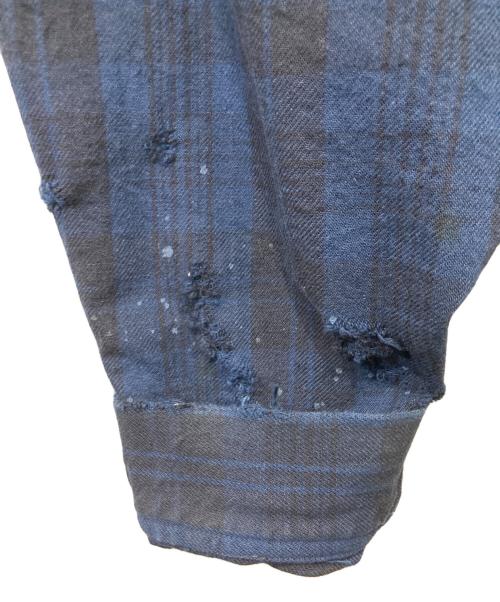 rin（リン）rin (リン) ダメージ加工チェックシャツ ブルー サイズ:Lの古着・服飾アイテム