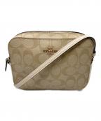 COACHコーチ）の古着「ミニ カメラ バッグ / シグネチャー」｜ベージュ×ホワイト