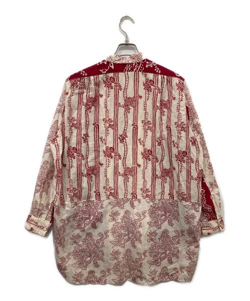 45R（フォーティファイブ・アール）45R (フォーティファイブ・アール) インドカディブロックプリントの908パッチワークグランパプルシャツ レッド サイズ:不明の古着・服飾アイテム