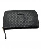 GUCCIグッチ）の古着「マイクログッチシマ レザー ラウンドジップウォレット」｜ブラック