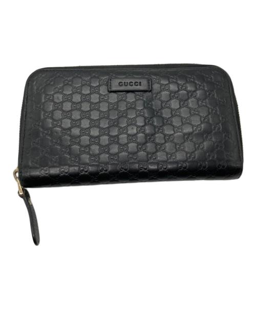 GUCCI（グッチ）GUCCI (グッチ) マイクログッチシマ レザー ラウンドジップウォレット ブラックの古着・服飾アイテム