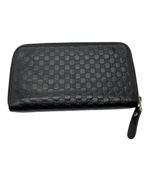 GUCCI（グッチ）GUCCI (グッチ) マイクログッチシマ レザー ラウンドジップウォレット ブラックの古着・服飾アイテム