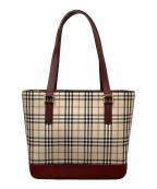 BURBERRYバーバリー）の古着「ノバチェックトートバッグ」｜レッド×ベージュ