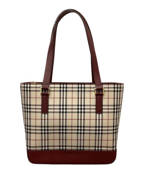 BURBERRY（バーバリー）BURBERRY (バーバリー) ノバチェックトートバッグ レッド×ベージュの古着・服飾アイテム